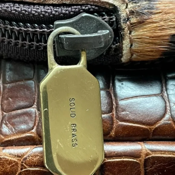 FURLA Croc Brown Leather Shoulder Crossbody Leopard Bag Made in Italy